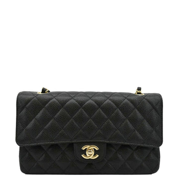CHANEL Classic Medium Flap Quilted Caviar Leather Shoulder Bag Black