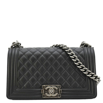 CHANEL Boy Flap Medium Quilted Leather Shoulder Bag Black