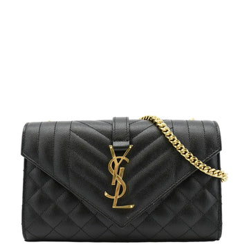 YVES SAINT LAURENT Envelope Leather Chain Crossbody Bag Small Black