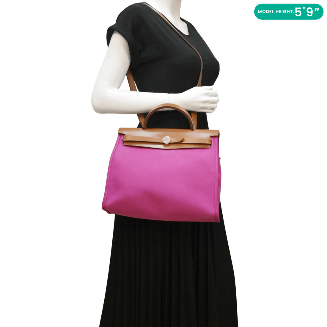 HERMES Herbag Zip Retourne 31 Toile Canvas Tote Shoulder Bag Fuchsia