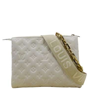LOUIS VUITTON Coussin PM Monogram Embossed Leather Shoulder Bag White
