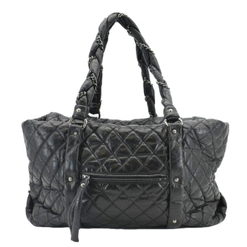 CHANEL Distressed  Ligne Braid Calfskin Leather Tote Bag Black