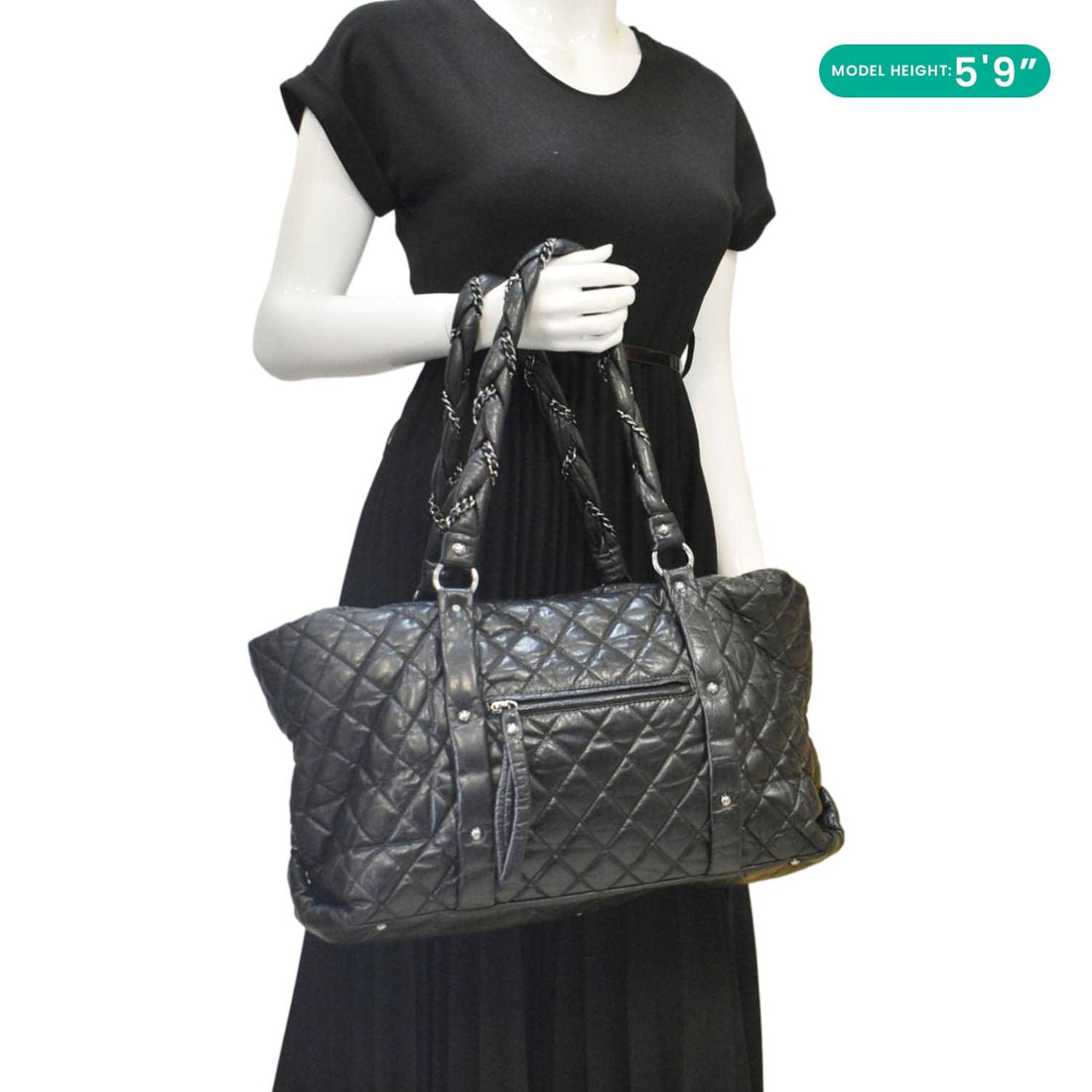 CHANEL Distressed  Ligne Braid Calfskin Leather Tote Bag Black
