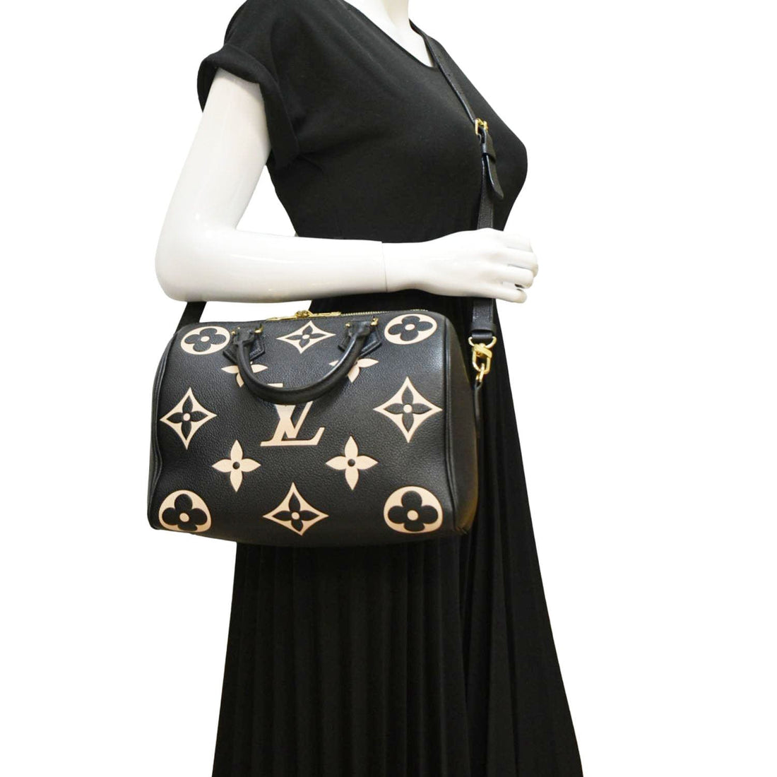 LOUIS VUITTON Speedy 25 Bandouliere Monogram Empreinte Leather Crossbody Bag Bicolor