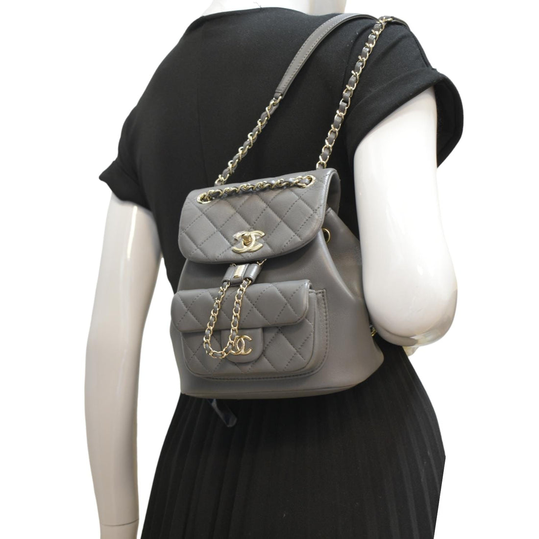 CHANEL Duma Small Quilted Leather Backpack Bag Grey