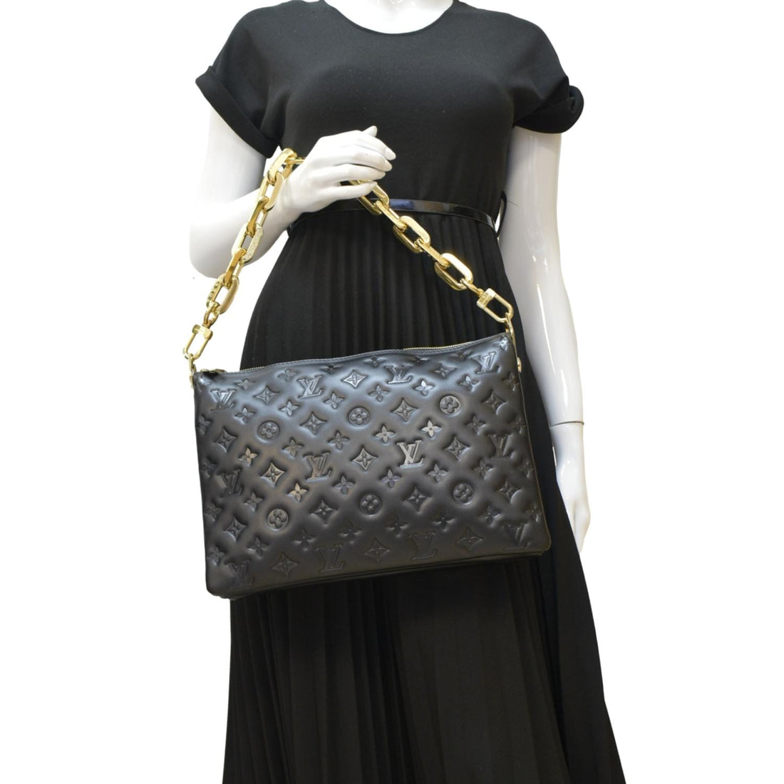 LOUIS VUITTON Coussin MM Monogram Embossed Shoulder Bag Black
