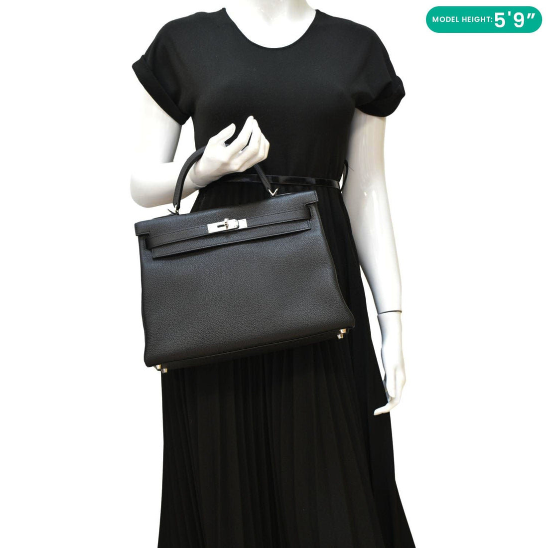 HERMES Kelly 32 Togo Leather Tote Shoulder Bag Black