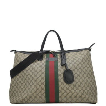 GUCCI Large Zippered GG Supreme Canvas Web Duffle Bag Beige 353406