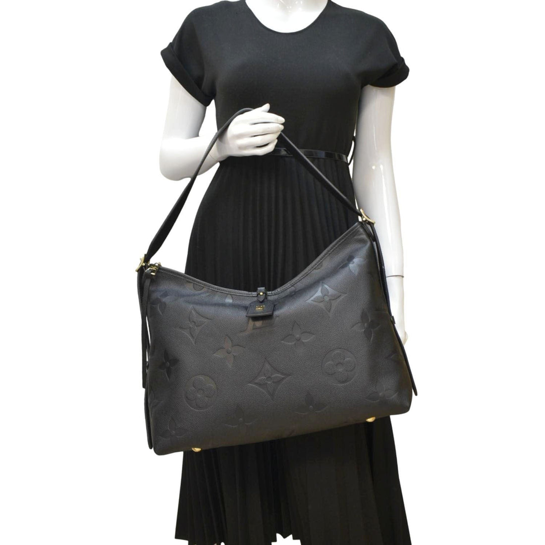 LOUIS VUITTON Carryall MM Empreinte Leather Shoulder Bag Black