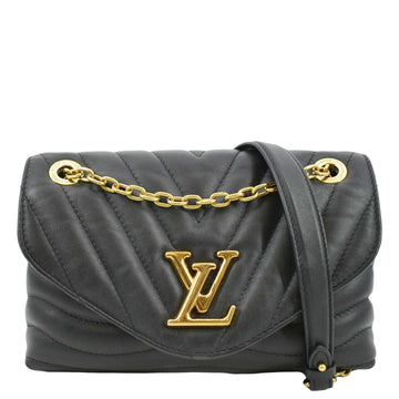 LOUIS VUITTON New Wave Chain MM  Leather Shoulder Bag Black