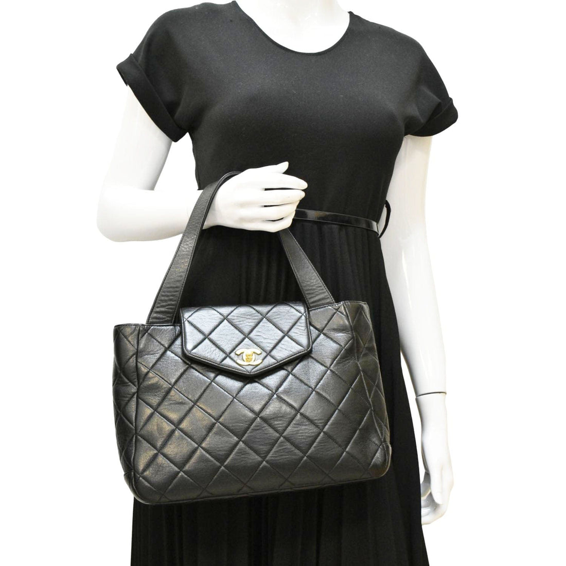 CHANEL Classic Flap  Quilted Leather Tote Bag Black
