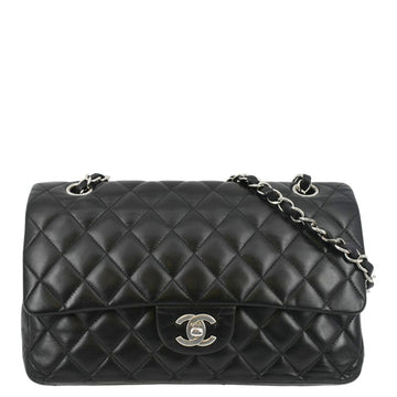 CHANEL Classic Medium Double Flap Leather Shoulder Bag Black