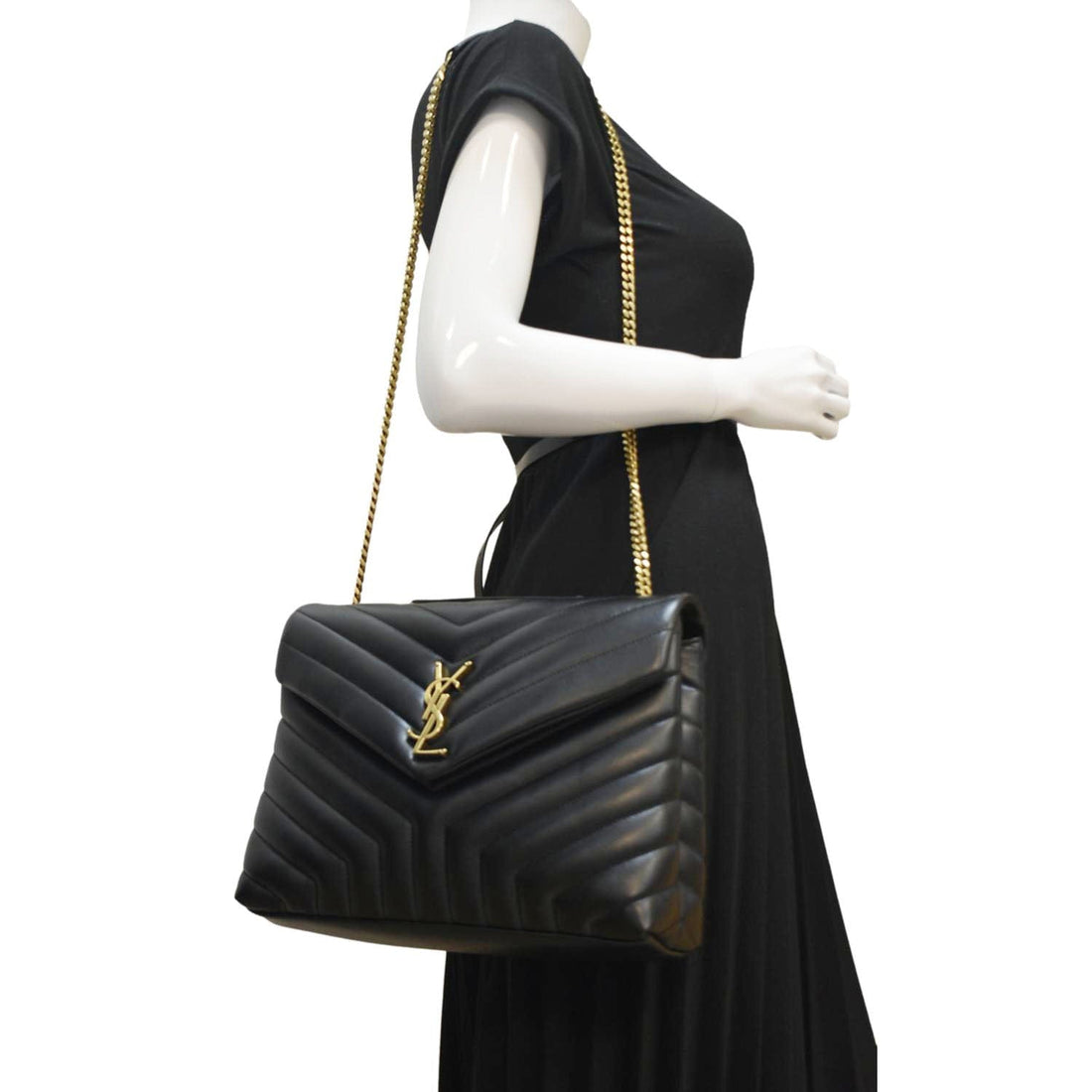 YVES SAINT LAURENT Loulou Medium Quilted Leather Crossbody Bag Black