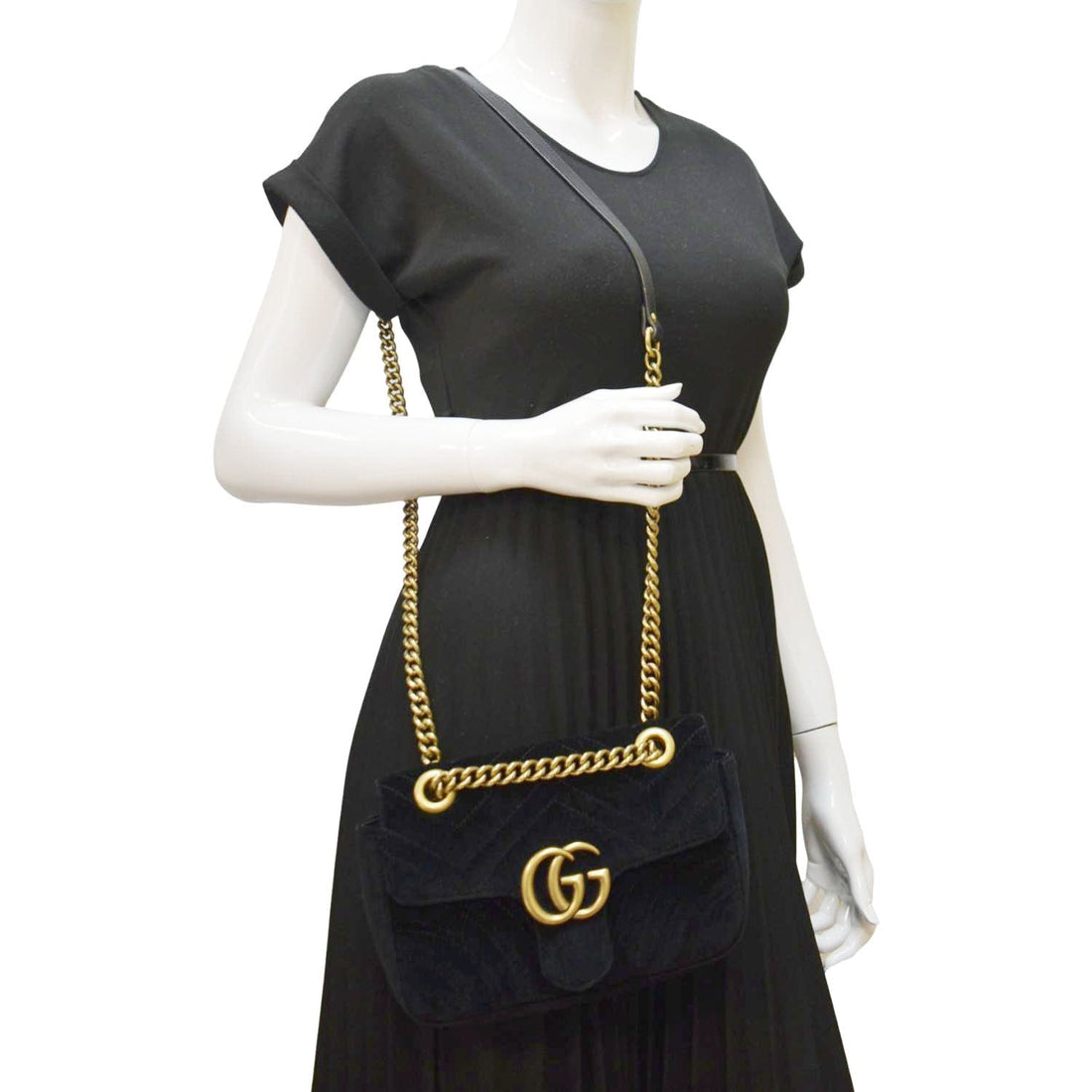 GUCCI GG Marmont Velvet Crossbody Bag Black 446744