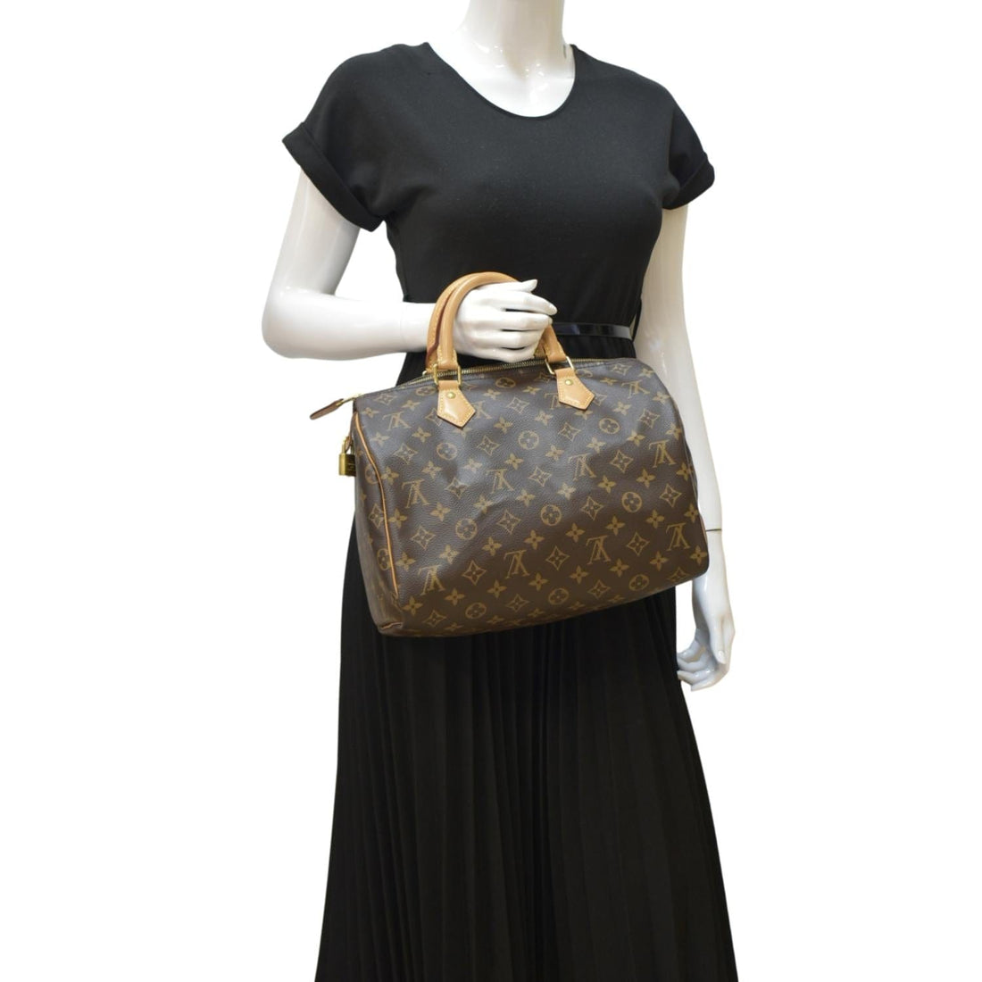 LOUIS VUITTON Speedy 30 Monogram Canvas Satchel Bag Brown