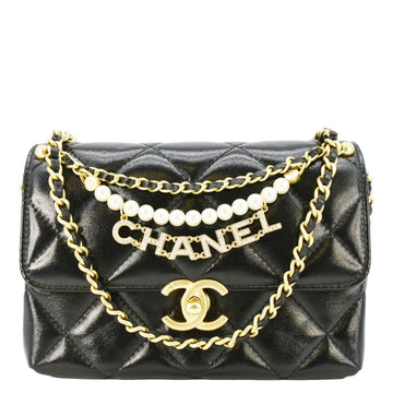 CHANEL CC Pearl Quilted Leather Chain Crossbody Bag Black