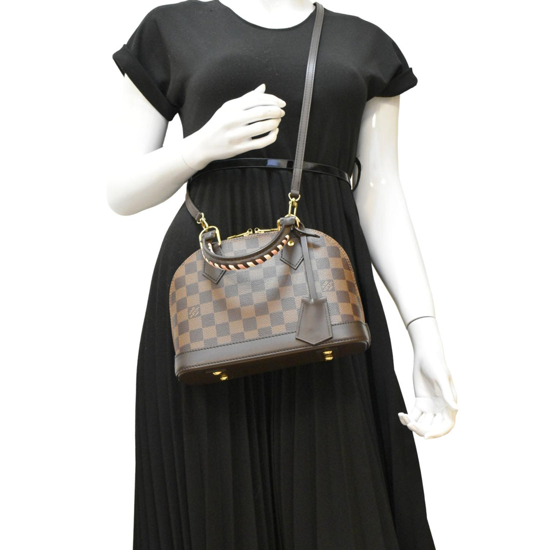 LOUIS VUITTON Braided Alma BB Damier Ebene Satchel Bag Brown