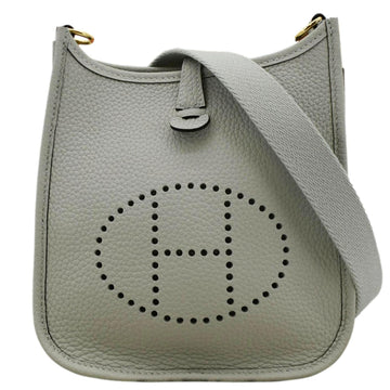 HERMES Evelyne TPM Clemence Leather Crossbody Bag Light Grey