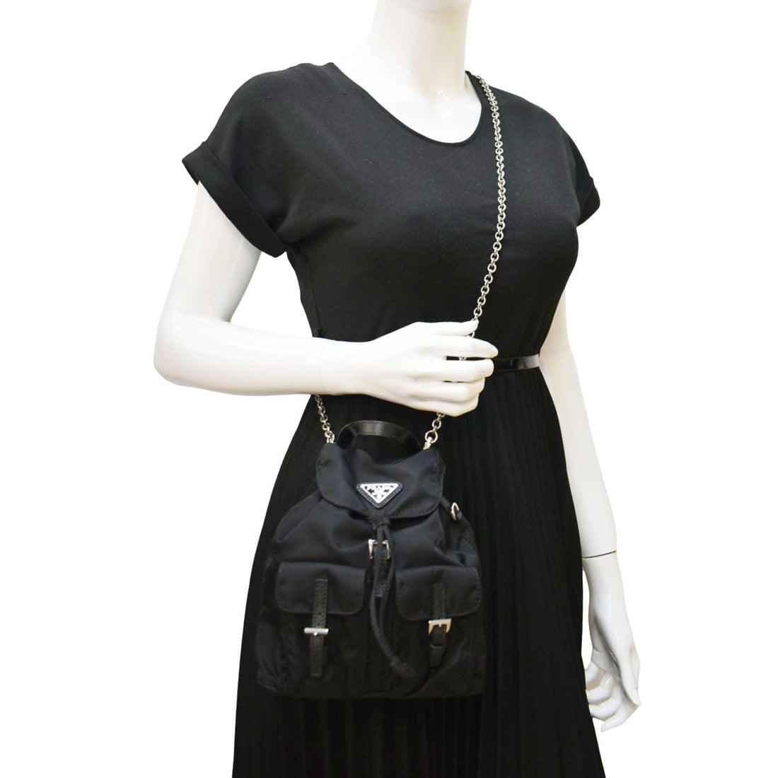 PRADA Double Pocket Mini Nylon Backpack Crossbody Bag Black