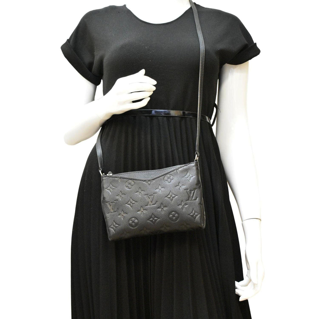LOUIS VUITTON Pallas Monogram Empreinte Clutch Crossbody Bag Black