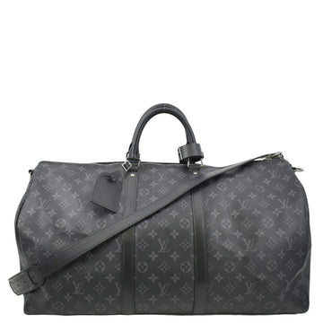 LOUIS VUITTON Keepall 55 Bandouliere Monogram Eclipse Travel Bag Black