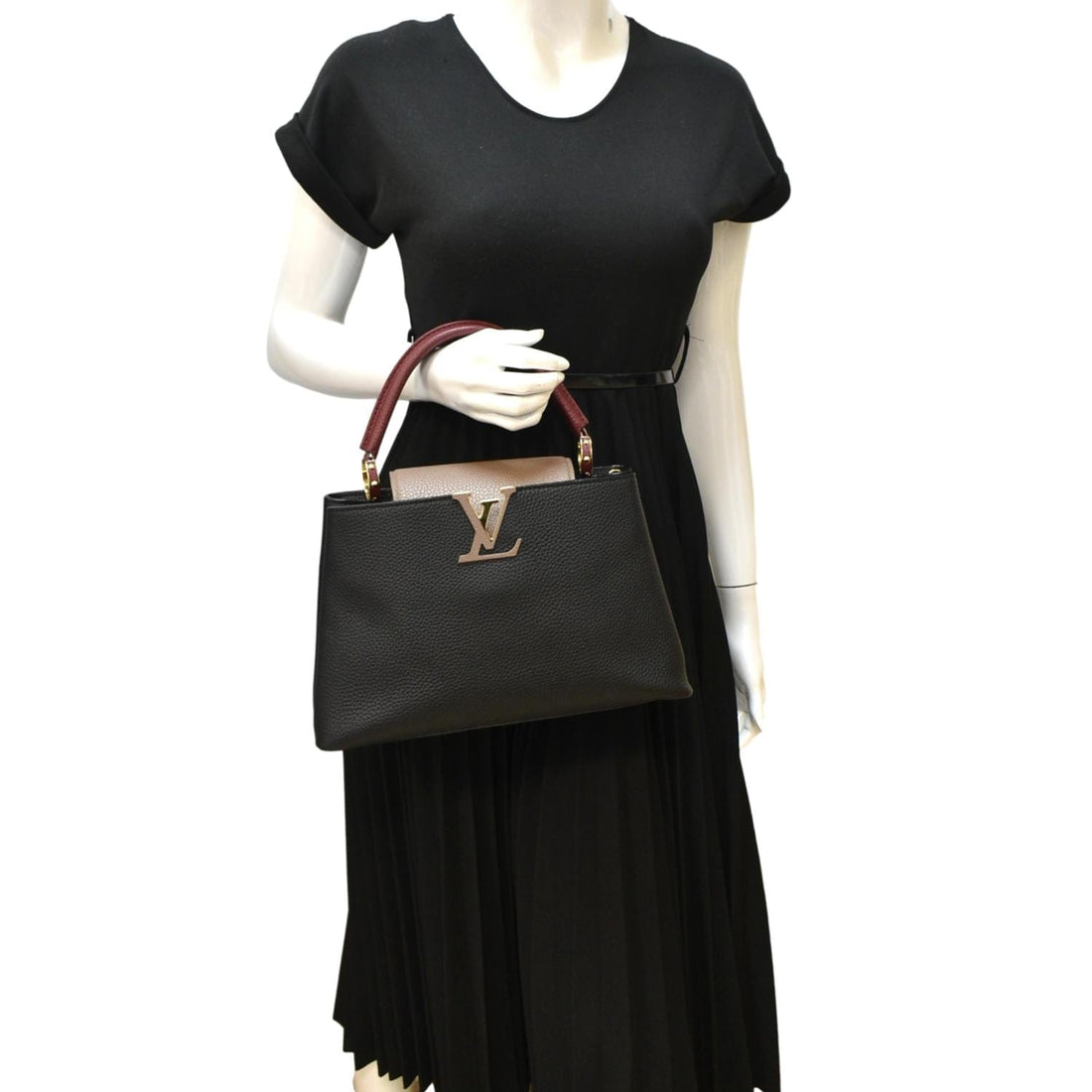 LOUIS VUITTON Capucines Taurillon Leather Satchel Bag Black