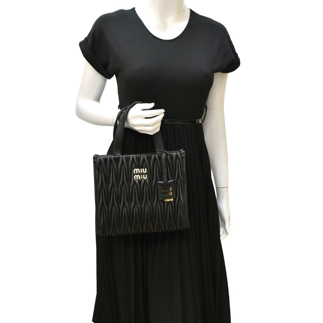 MIU MIU Nappa Matelasse Leather Tote Shoulder Bag Black