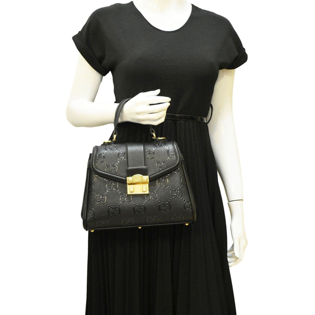 GUCCI Small GG Leather Top Handle Shoulder Bag Black 675791