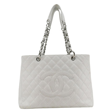 CHANEL Grand Shopping Quilted Caviar Leather GST Tote Bag White