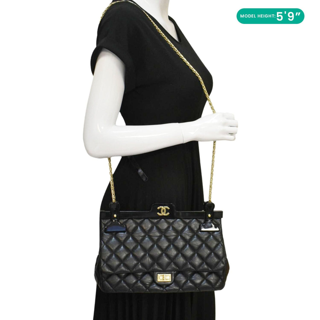 CHANEL 2.55 Reissue Hanger Flap Quilted Leather Crossbody Bag Black