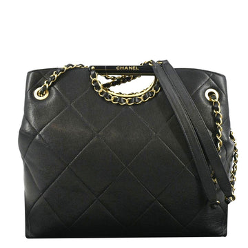 CHANEL Large A  Catch Quilted Leather Shopping Tote Bag Black