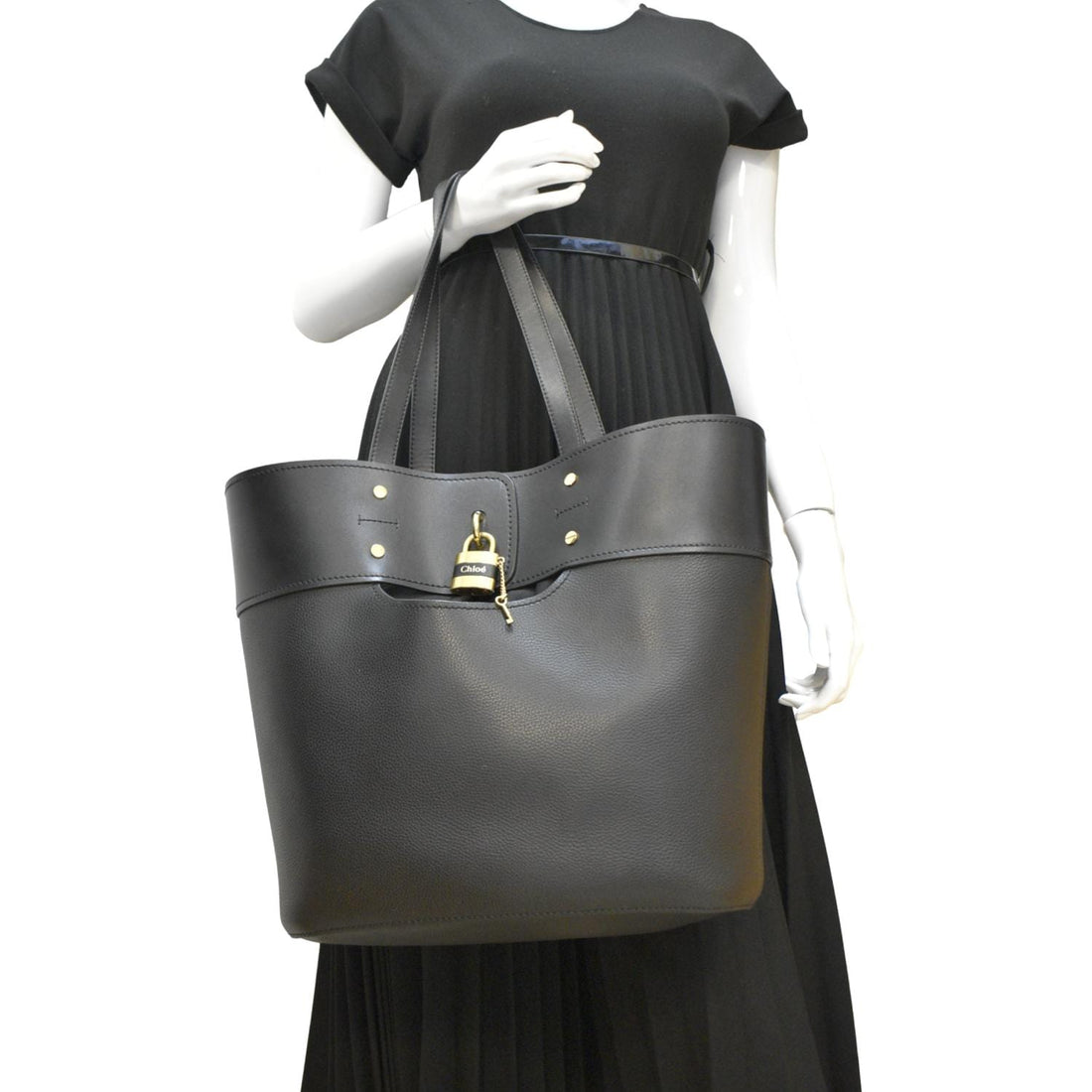 CHLOE Aby Medium Leather Tote Shoulder Bag Black