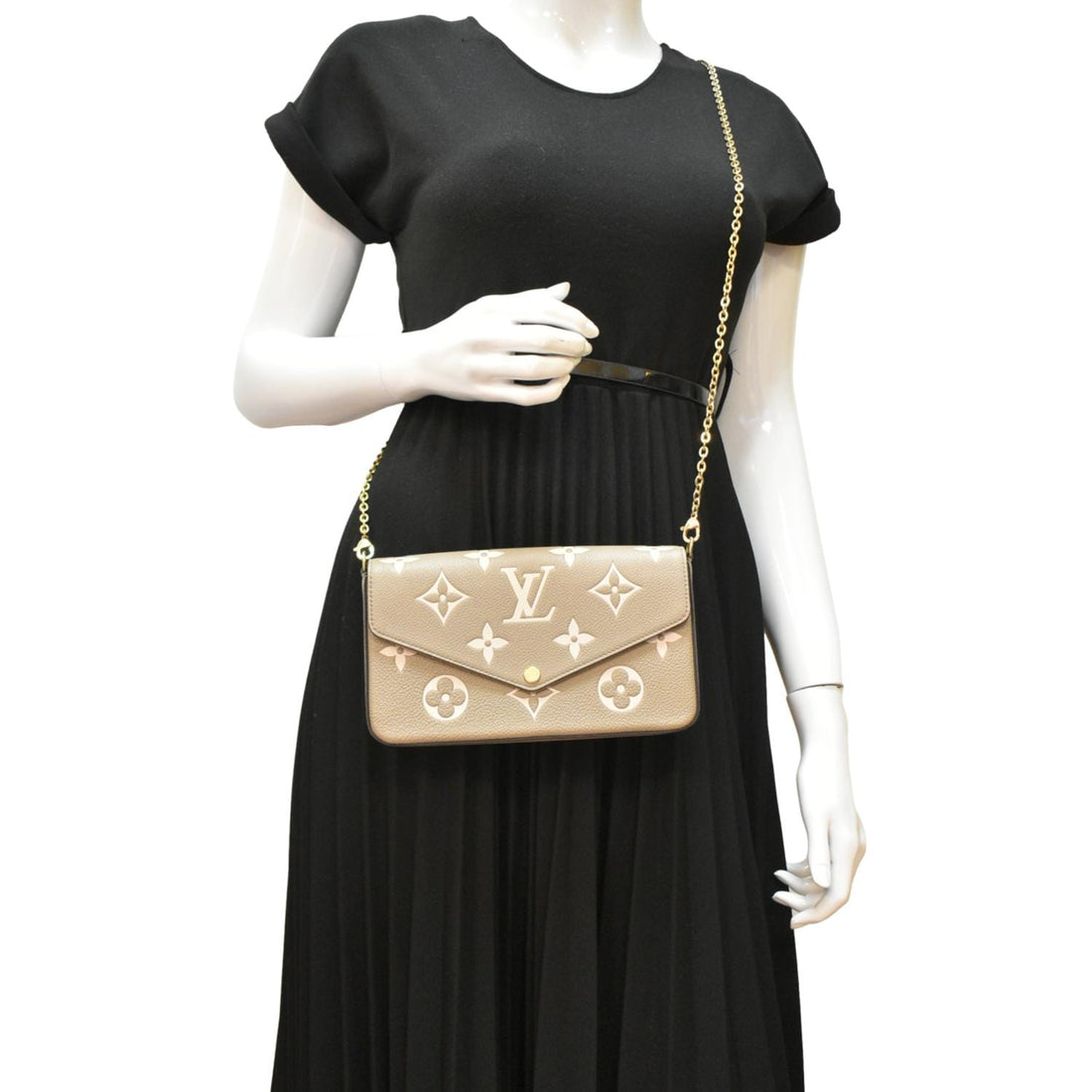 LOUIS VUITTON Felicie Pochette Giant Monogram Empreinte Crossbody Bag Bicolor