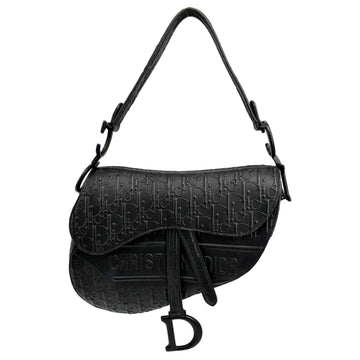 CHRISTIAN DIOR Saddle Oblique Embossed  Satchel Bag Black