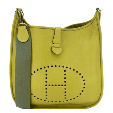 HERMES Evelyne Clemence I GM Leather Crossbody Bag Lime