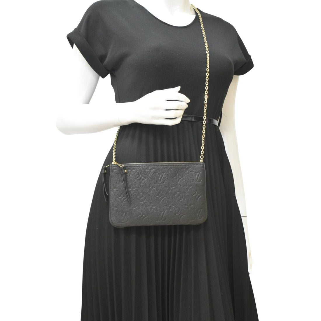 LOUIS VUITTON Double Zip Pochette Monogram Empreinte Crossbody Bag Black