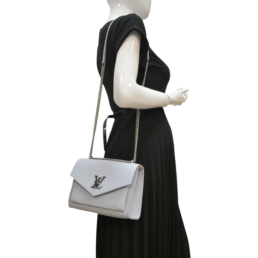 LOUIS VUITTON Mylockme  Leather Chain Shoulder Bag Light Blue