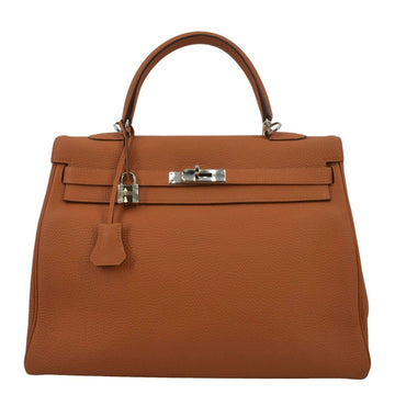 HERMES Kelly 35 Togo Leather Satchel Shoulder Bag Orange