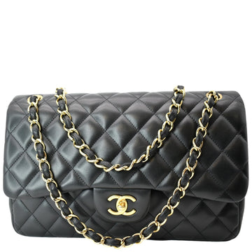 CHANEL Classic Jumbo Double Flap  Leather Shoulder Bag Black