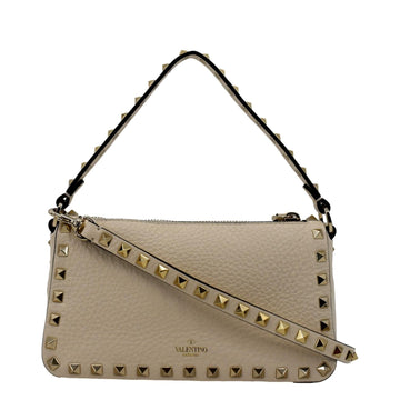VALENTINO Garavani Rockstud  Leather Crossbody Bag Beige