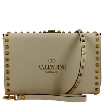 VALENTINO Rockstud Alcove  Leather Clutch Shoulder Bag Ivory