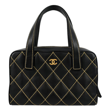 CHANEL CC Wild Stitch   Leather Tote Bag Black