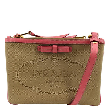 PRADA Jacquard Fabric Trim Crossbody Bag Brown