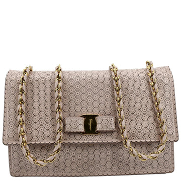SALVATORE FERRAGAMO Vara Medium Perforated Leather Shoulder Bag Light Pink