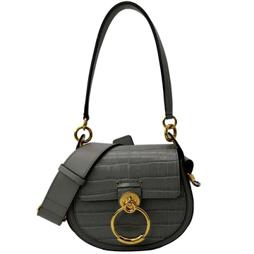 CHLOE Tess Hobo Crocodile Embossed Leather Crossbody Bag Gray