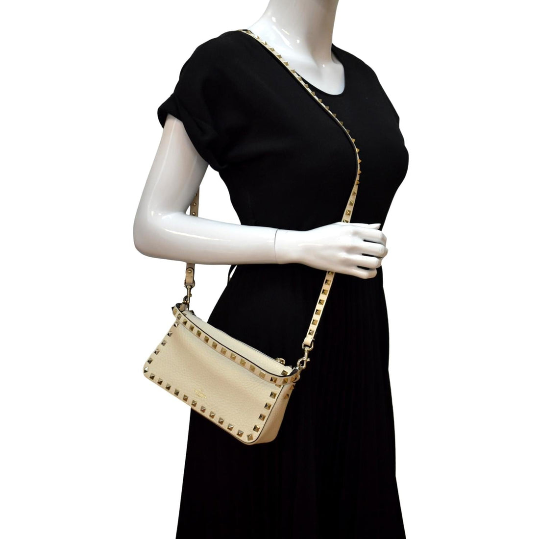 VALENTINO Garavani Rockstud  Leather Crossbody Bag Beige