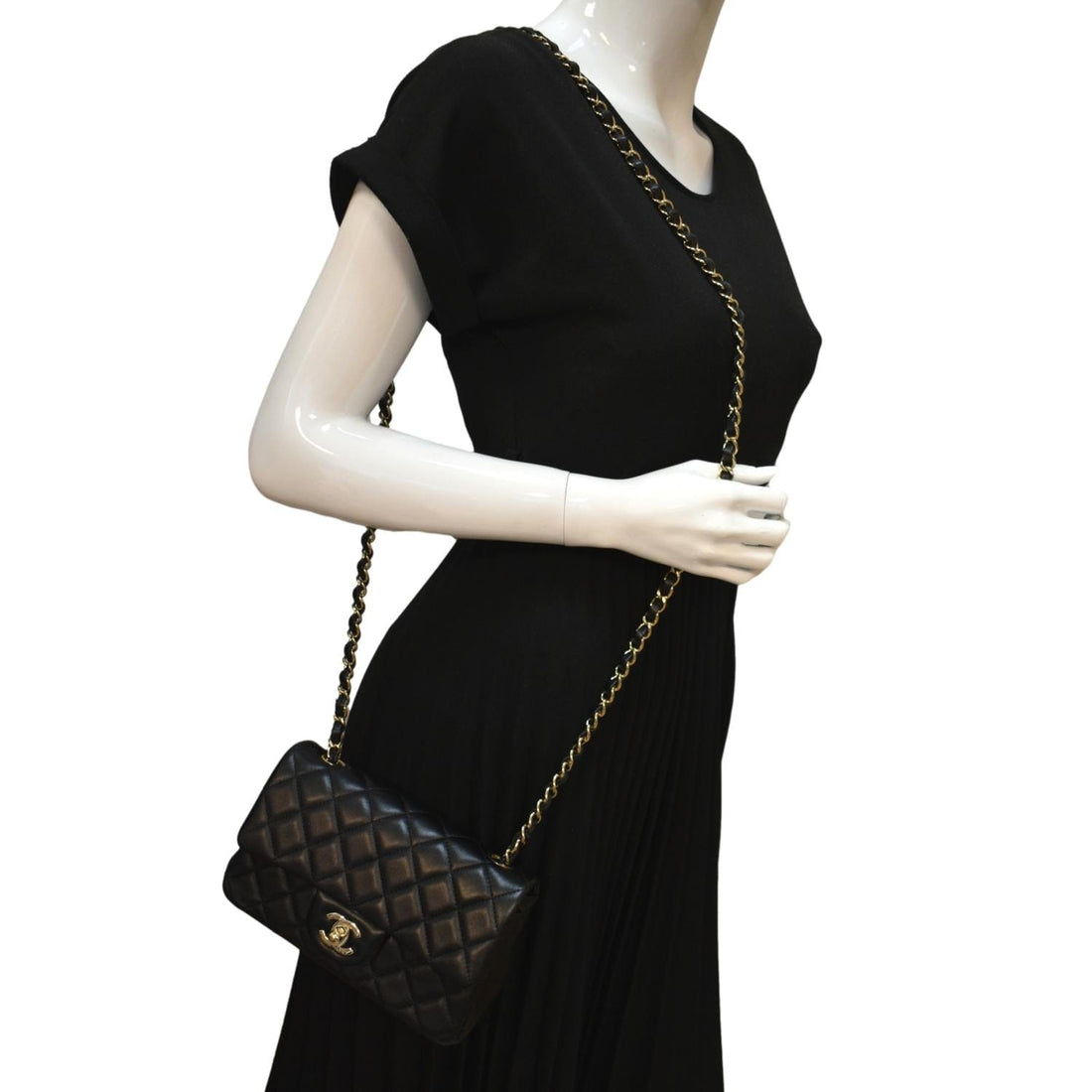 CHANEL Mini Rectangular Flap Quilted Leather Shoulder Bag Black