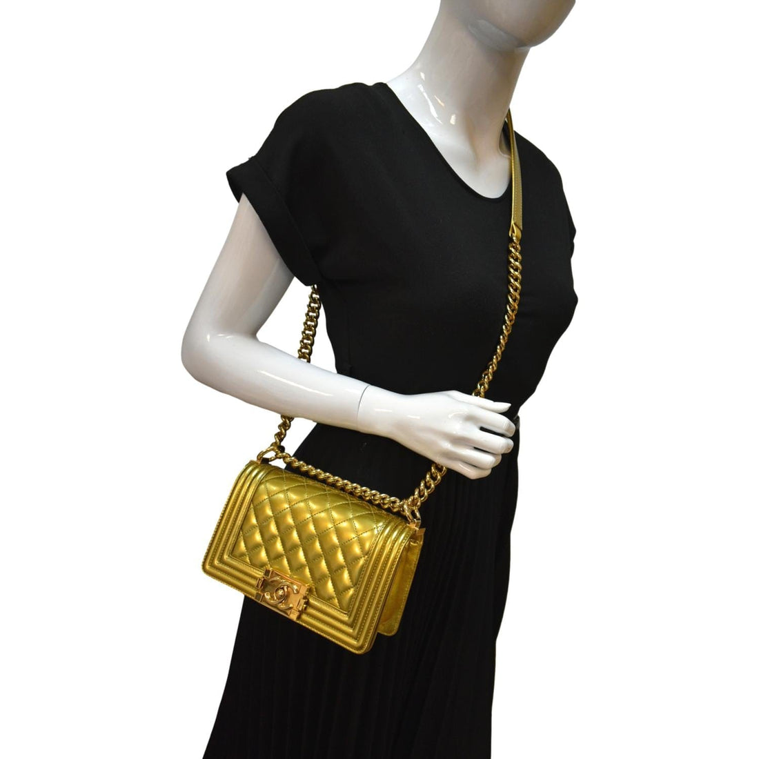 CHANEL Boy Flap Quilted New 1:1 Rep Leather Crossbody Bag Metallic Gold