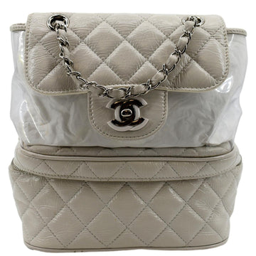 CHANEL Crumpled Quilted  PVC Backpack Bag White