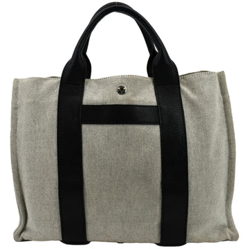 HERMES Garden Party Toile Leather Tote Bag Black/Beige